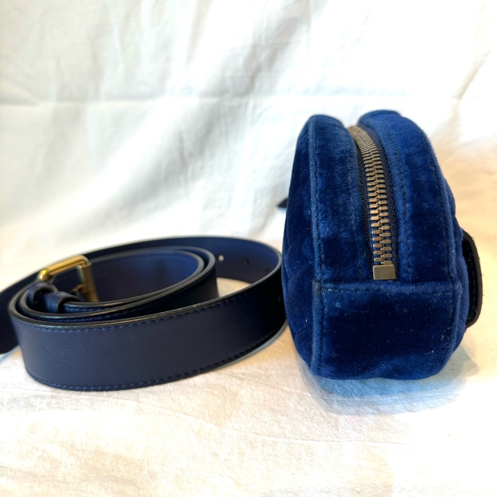 🔴SOLD🔴GUCCI Velvet Matelasse GG Marmont Belt Bag 85 34 Cobalt Blue - Picture 7 of 17